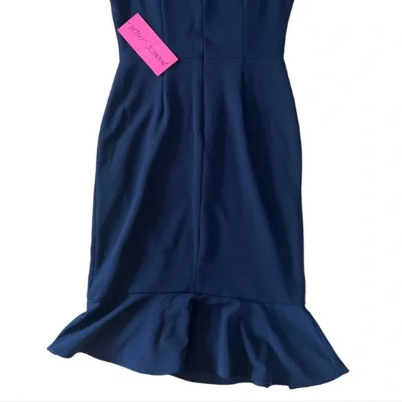 New Betsey Johnson Navy Stretch Ruffle Sheath Pencil Midi Dress Size 6 NWT - Picture 7 of 14